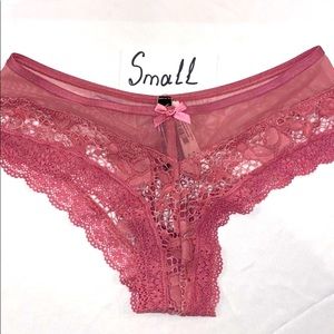 Pink Panty Mesh Crochet Lace Cheeky Bikini Small